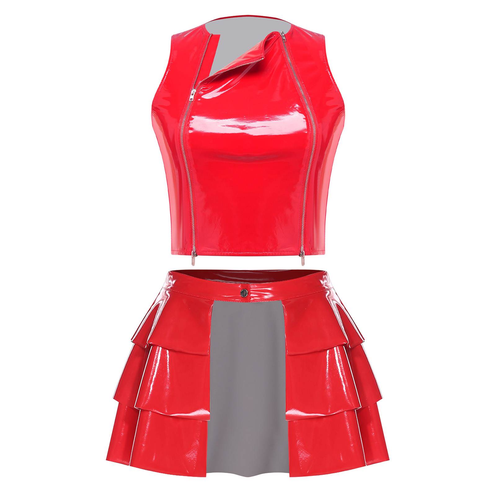 เสื้อครอปแขนกุดหนัง PU เงาสไตล - Fly Line บทวิจารณ์และราคา